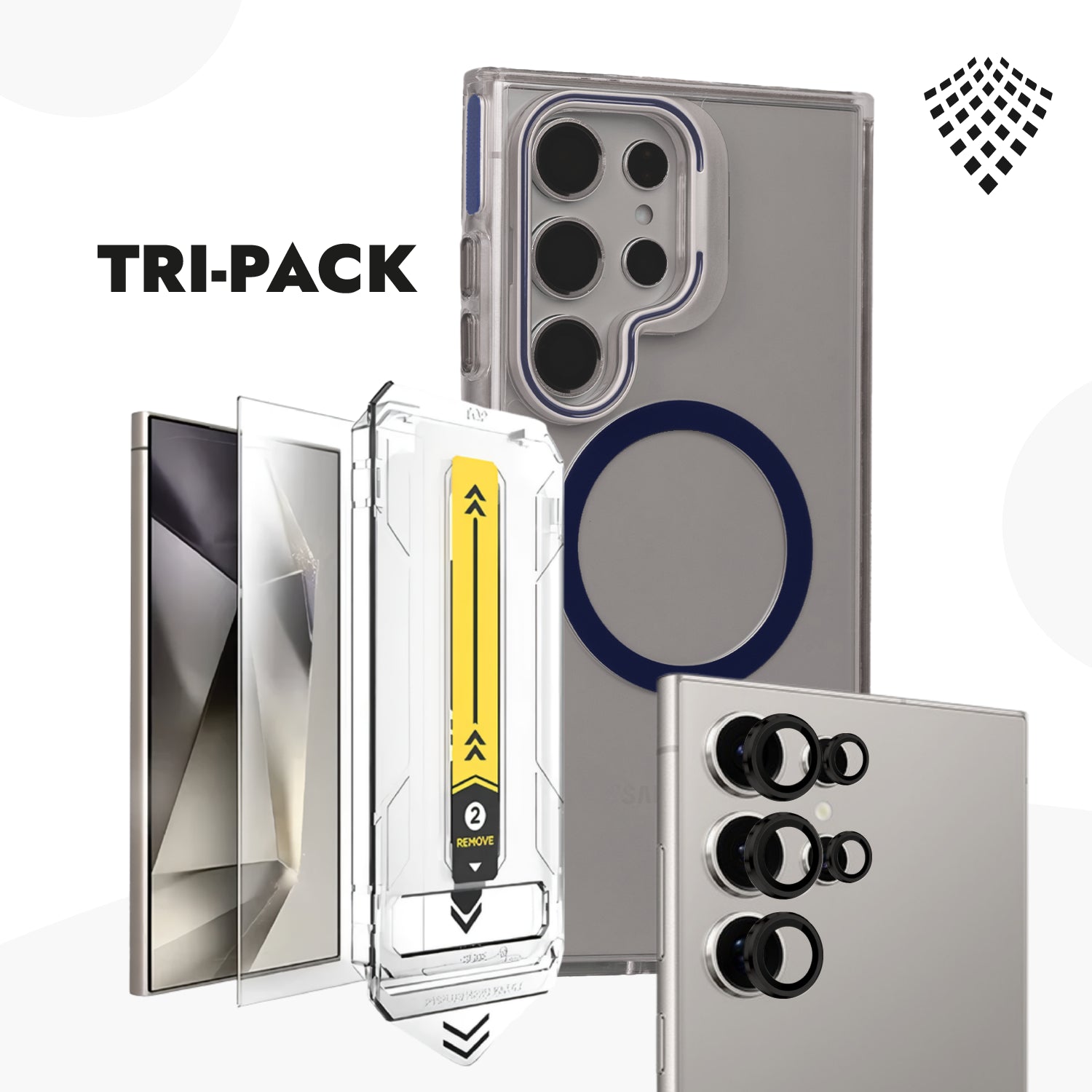 Tripack Case Stand + Vidrio Templado 9H + Protector de cámaras - Galaxy S24 Ultra