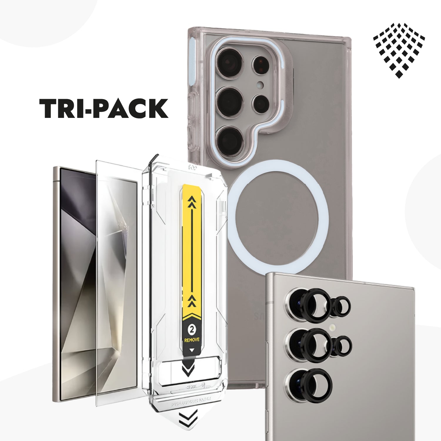 Tripack Case Stand + Vidrio Templado 9H + Protector de cámaras - Galaxy S24 Ultra