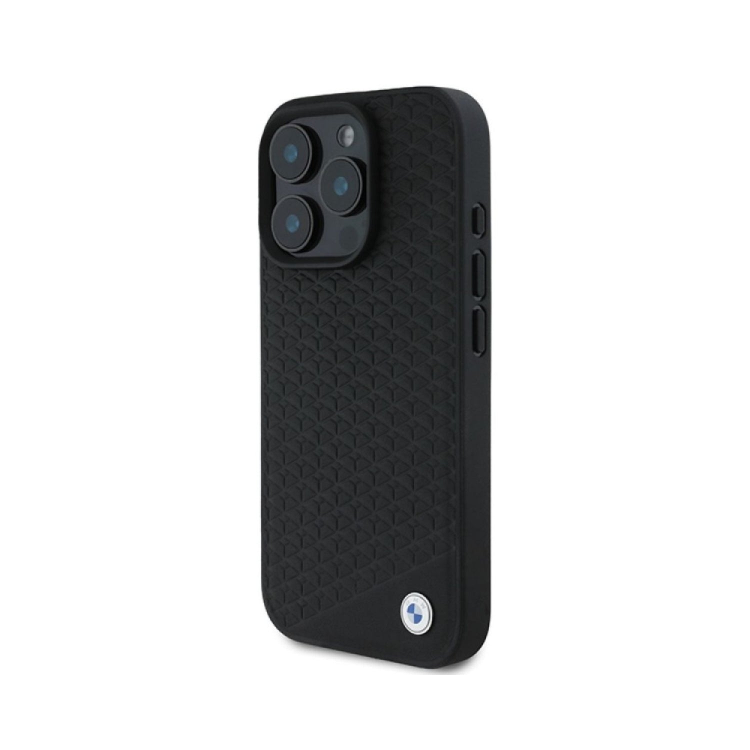 Case BMW Cuero Real + Patrón Diamante + Logo 3D iPhone 16 Pro Max