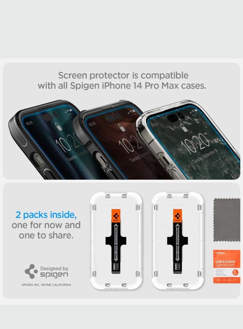 Spigen Protector de Pantalla EZ FIT GLAS.tR para iPhone 14 Pro Max Screen ( 2Pack )