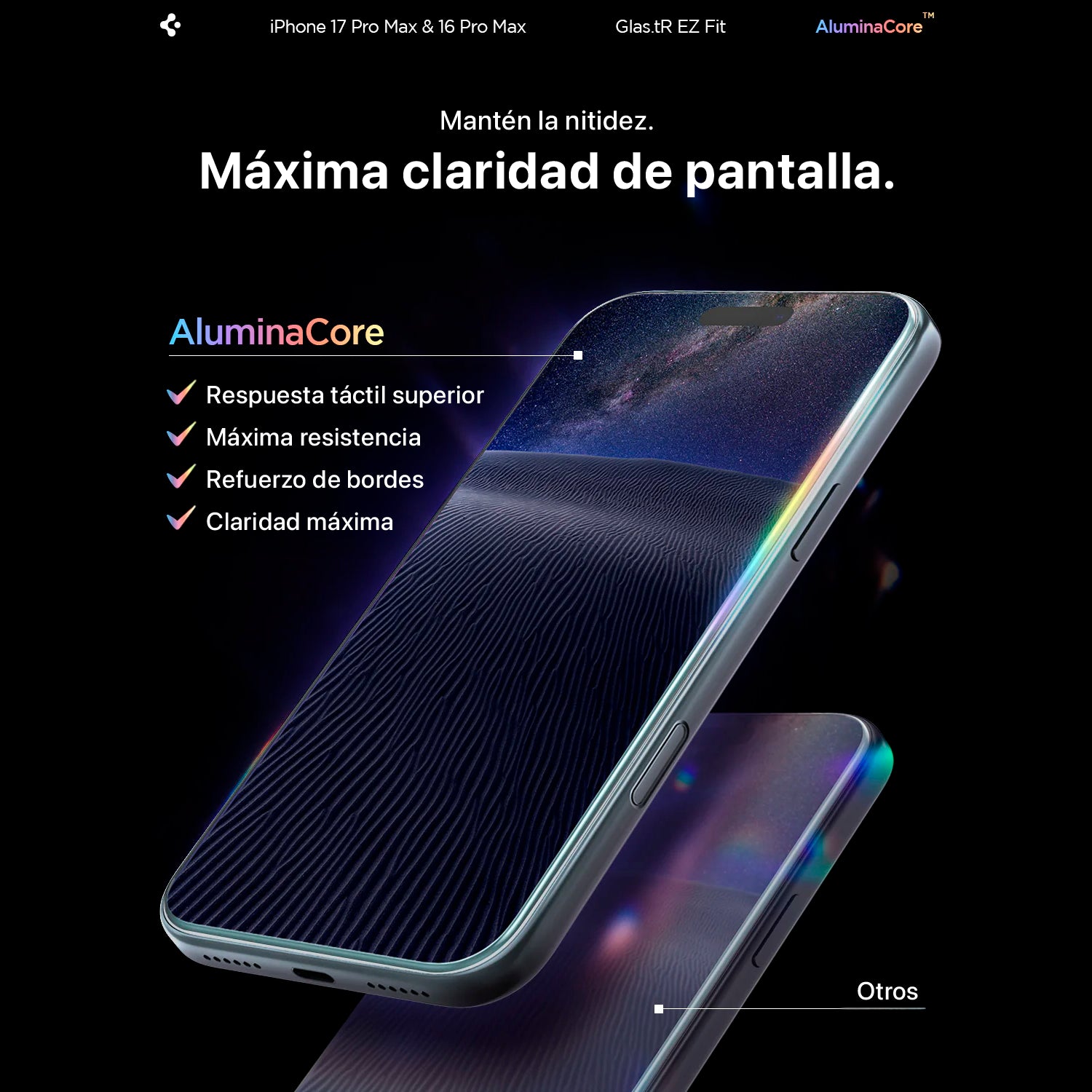 Protector de Pantalla Spigen EZ FIT GLAS.tR S.P. iPhone 17 Pro / 17 / 16 Pro (2 UND)