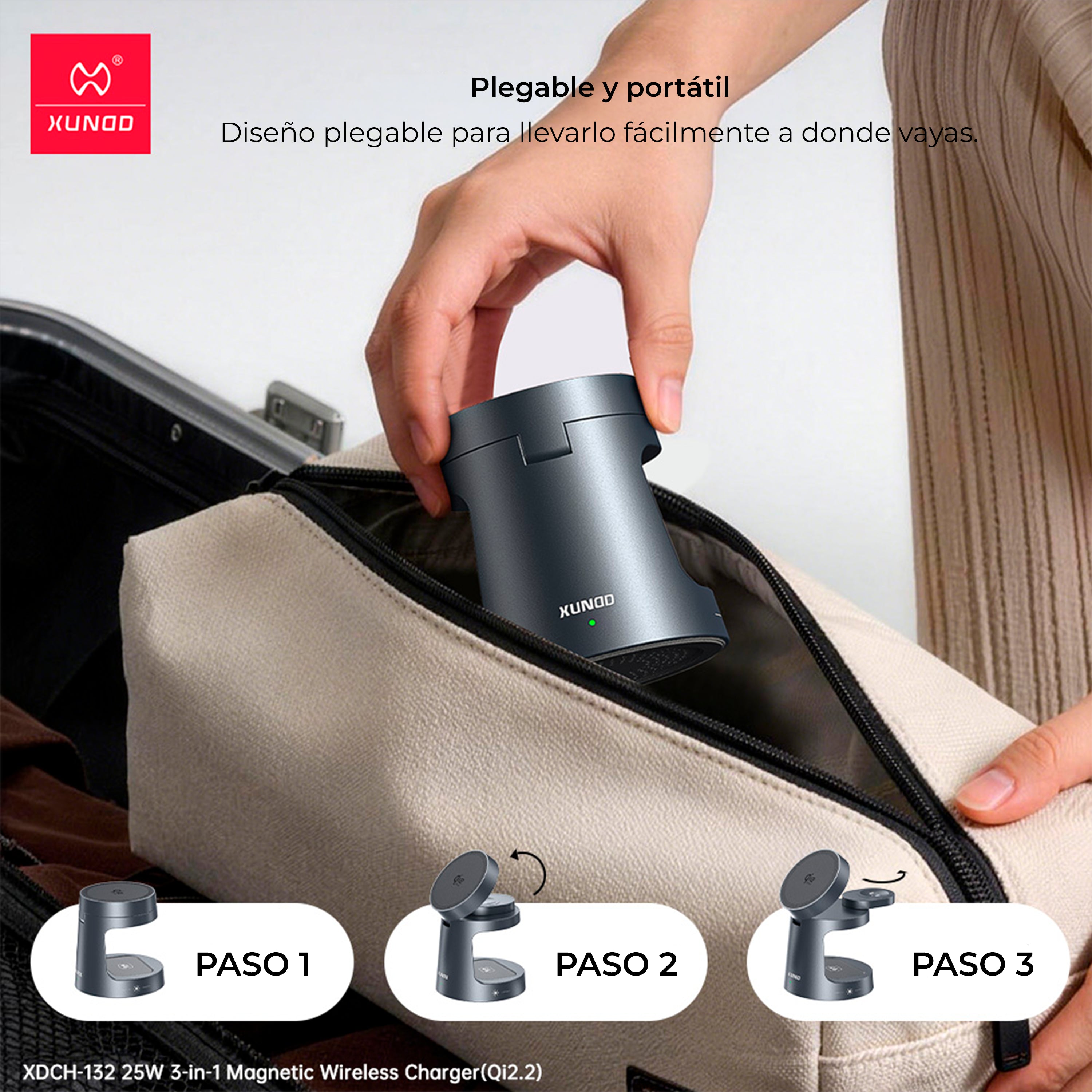 Cargador Stand Xundd 3 en 1 - 25W - Qi2.2