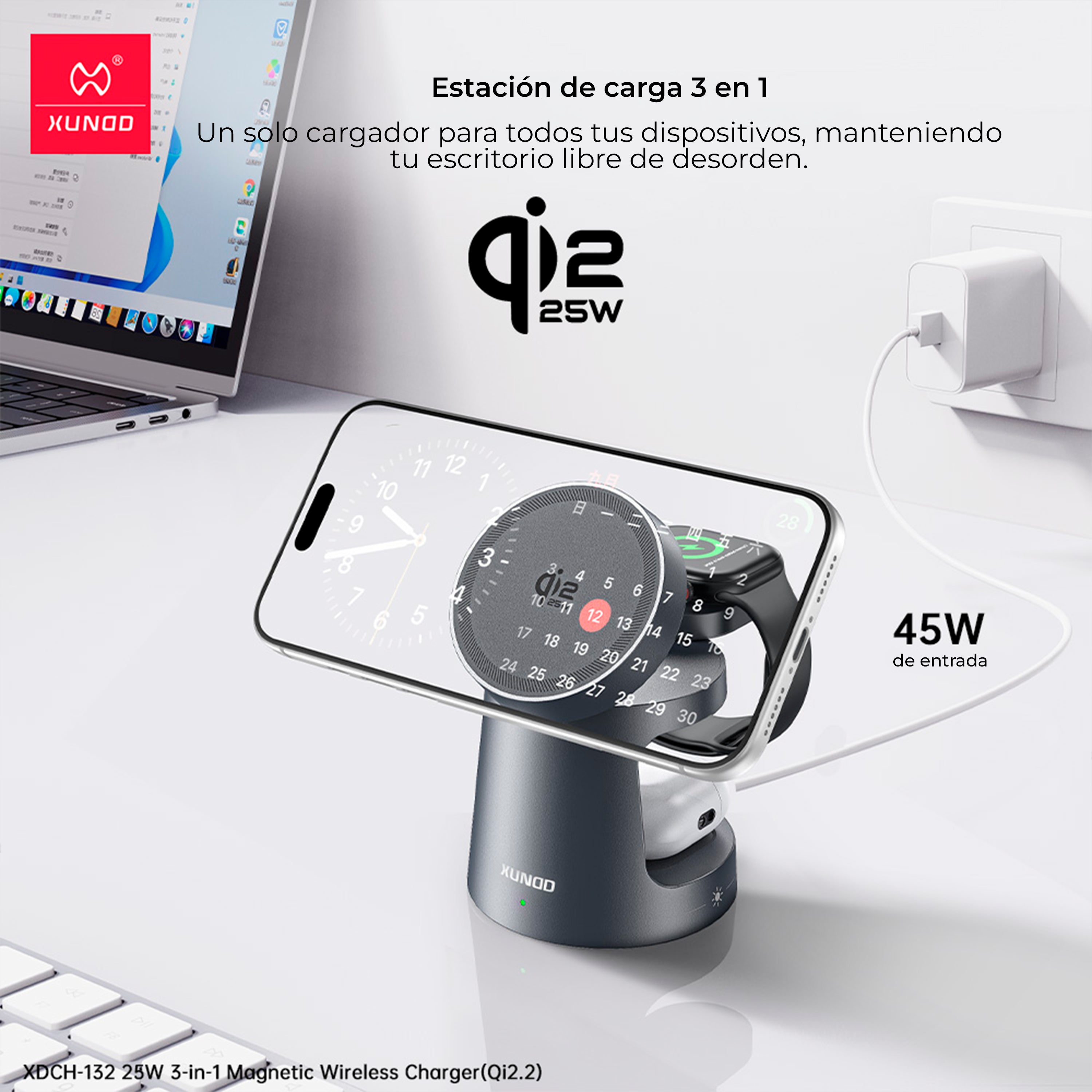 Cargador Stand Xundd 3 en 1 - 25W - Qi2.2