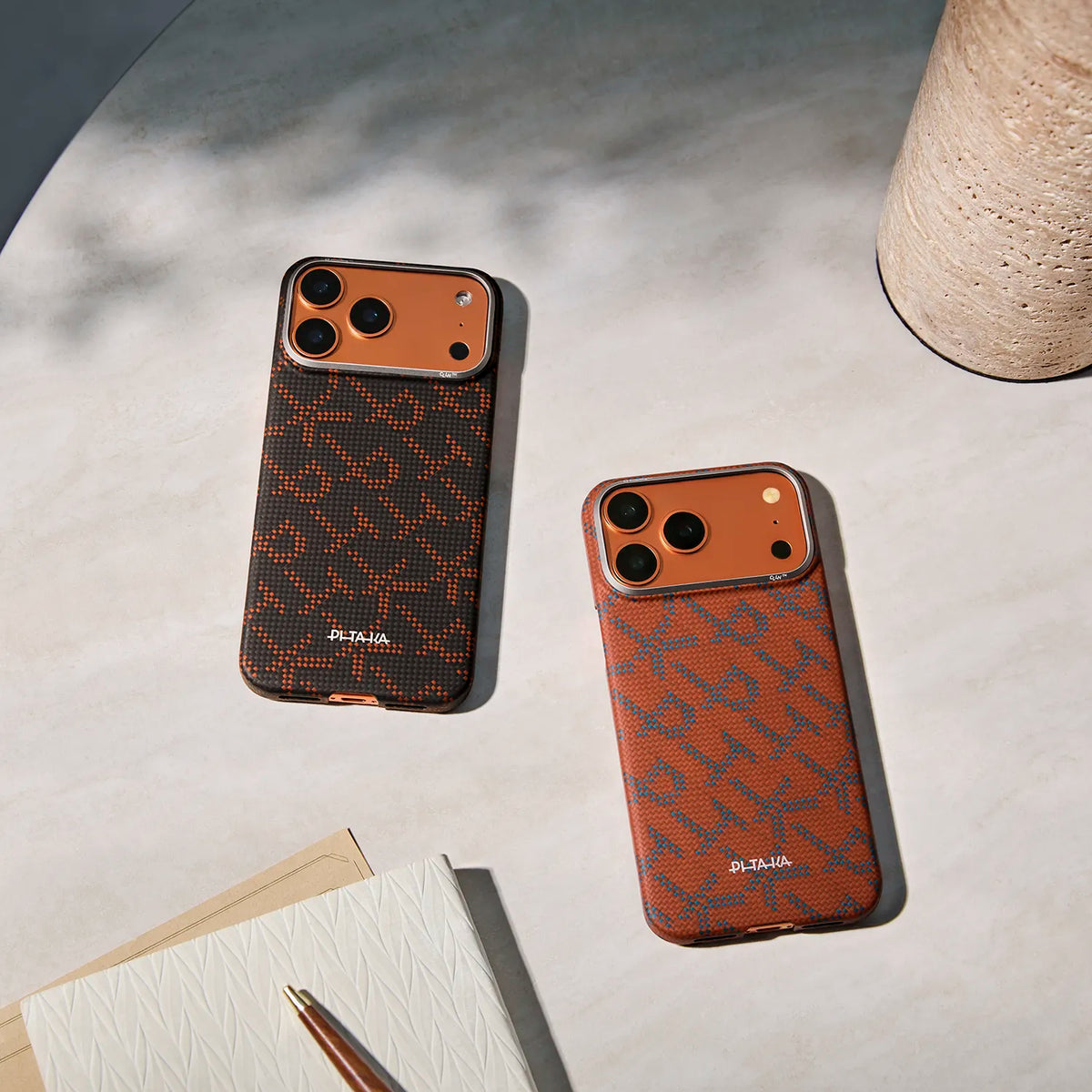 Case Pitaka Aramid Edge para iPhone 17 Pro Max - Orange Black (PitaTap™)