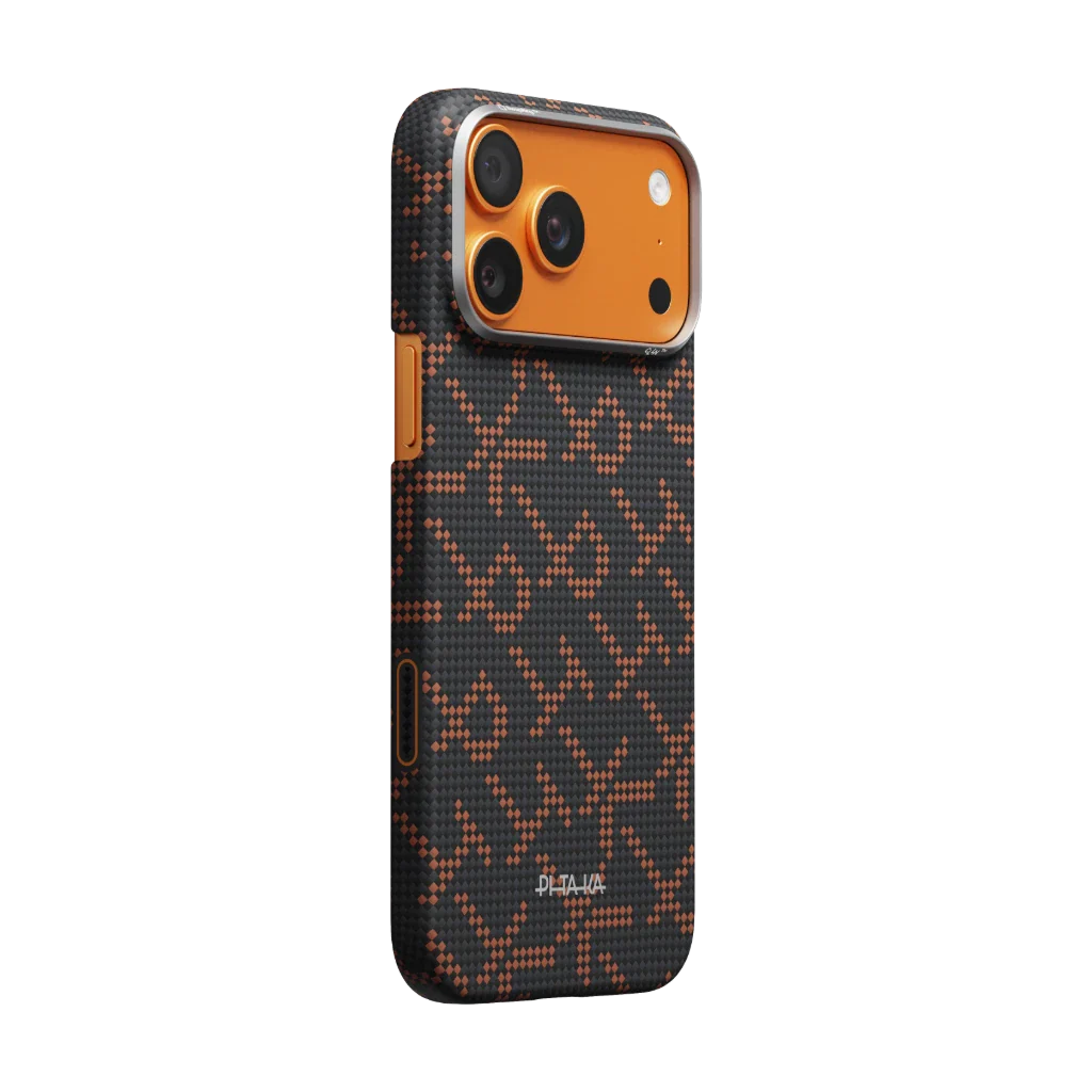 Case Pitaka Edge Monogram iPhone 17 Pro Max - Orange Black (PitaTap)