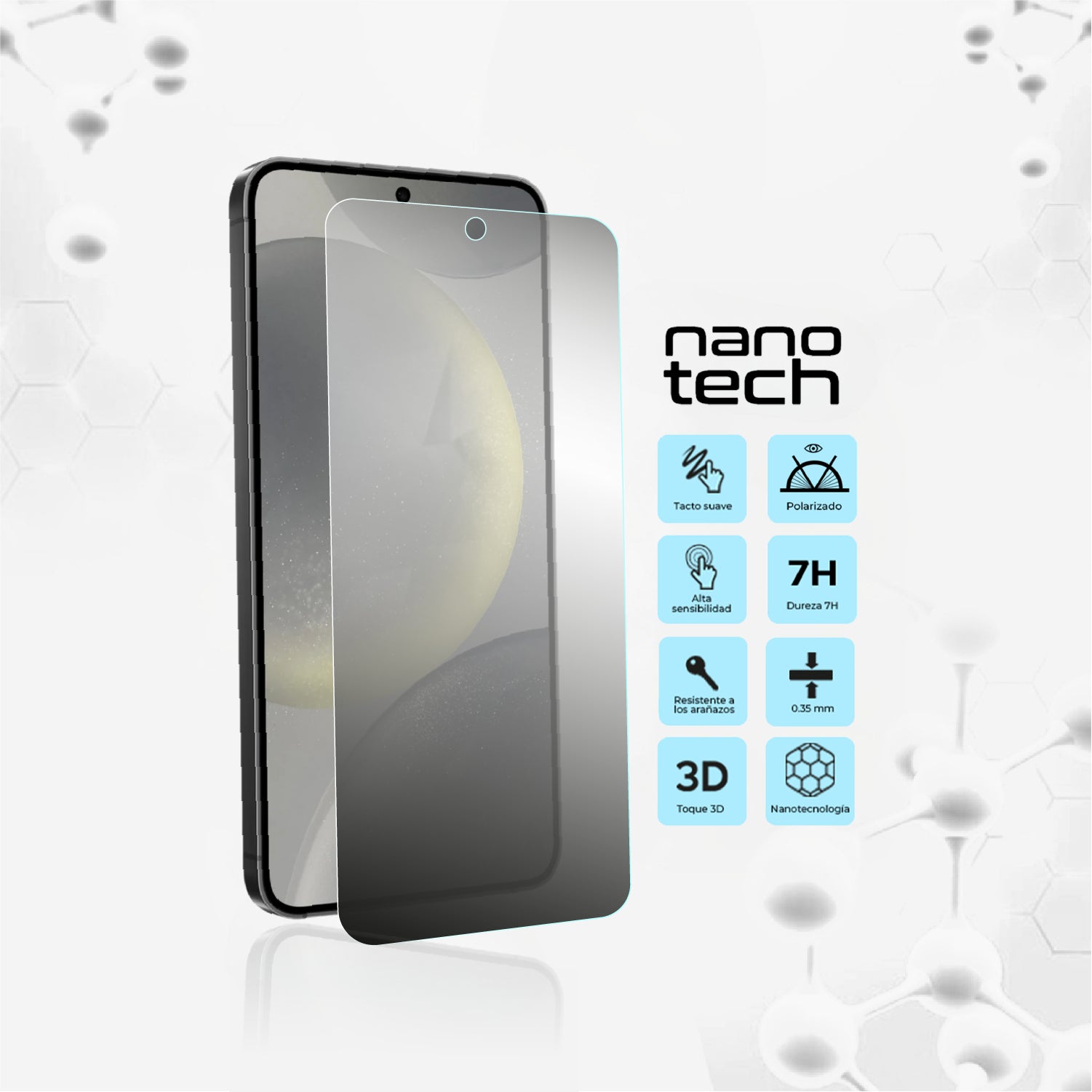 Protector antiespía mate Nanotech 7H para Samsung Galaxy S24, con privacidad lateral, resistencia a rayas y tacto extra suave.