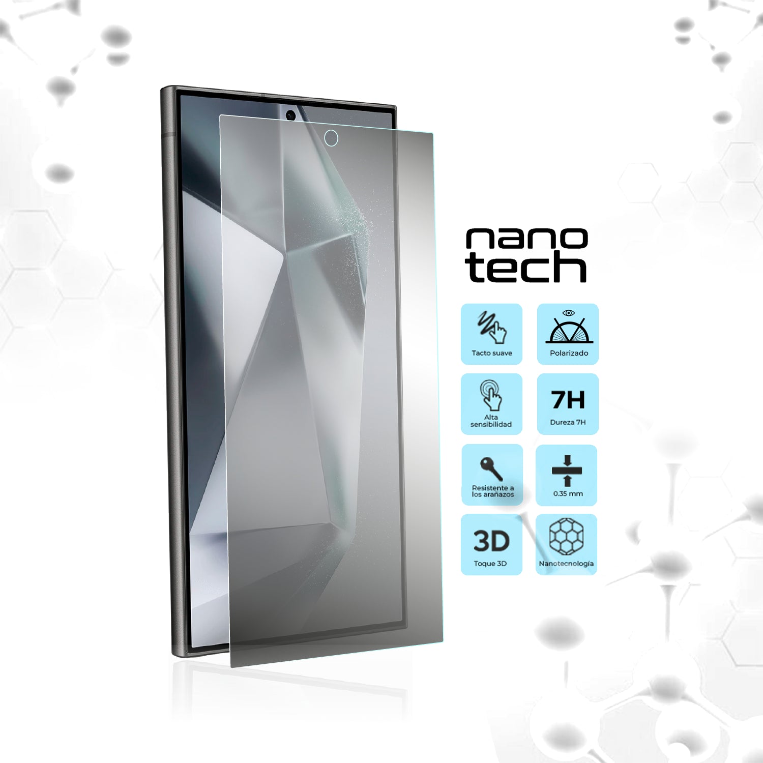 Protector antiespía mate Nanotech 7H para Samsung Galaxy S24 Ultra, con privacidad lateral, resistencia a rayas y tacto extra suave.