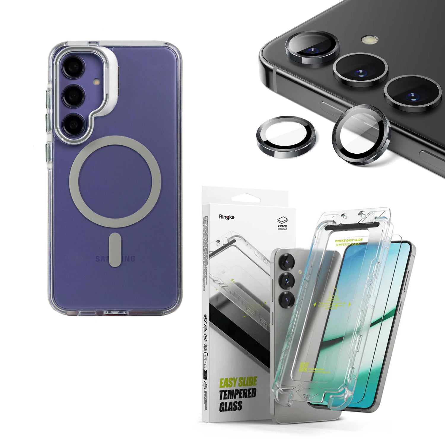 Case Stand + Vidrio Templado 9H +Protector de cámara - Galaxy S25 Plus