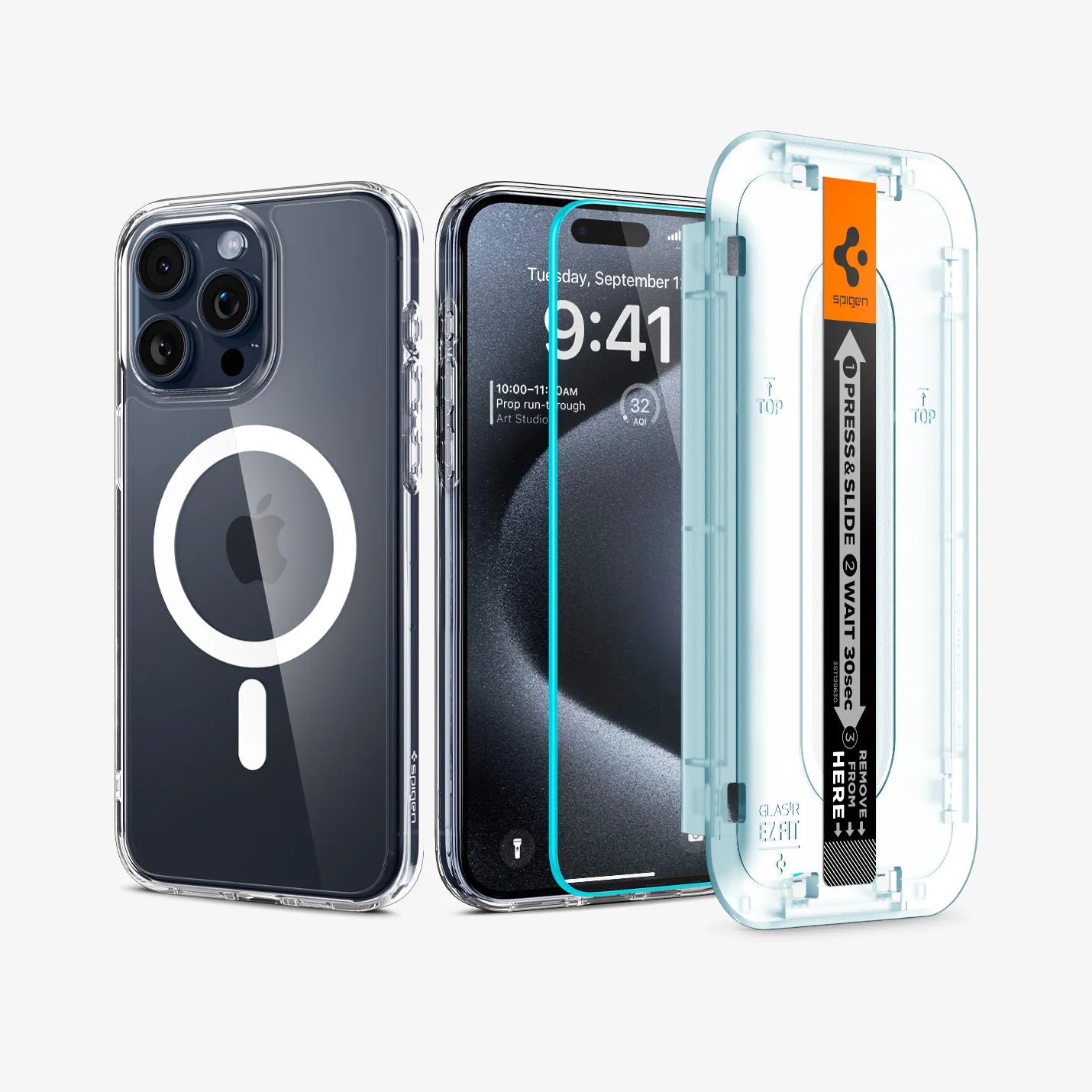 Case Spigen Ultra Hybrid +  Vidrio HD iPhone 15 Pro Max