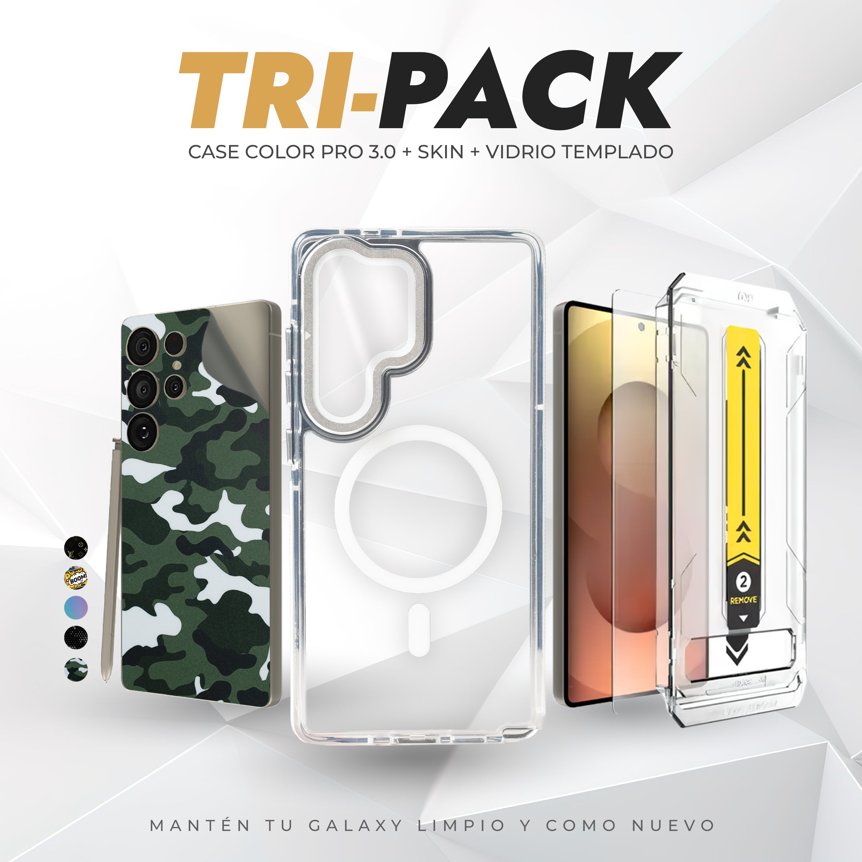 Tripack Galaxy S25 Ultra | Skin Premium + Case Color Pro 3 + Vidrio HD