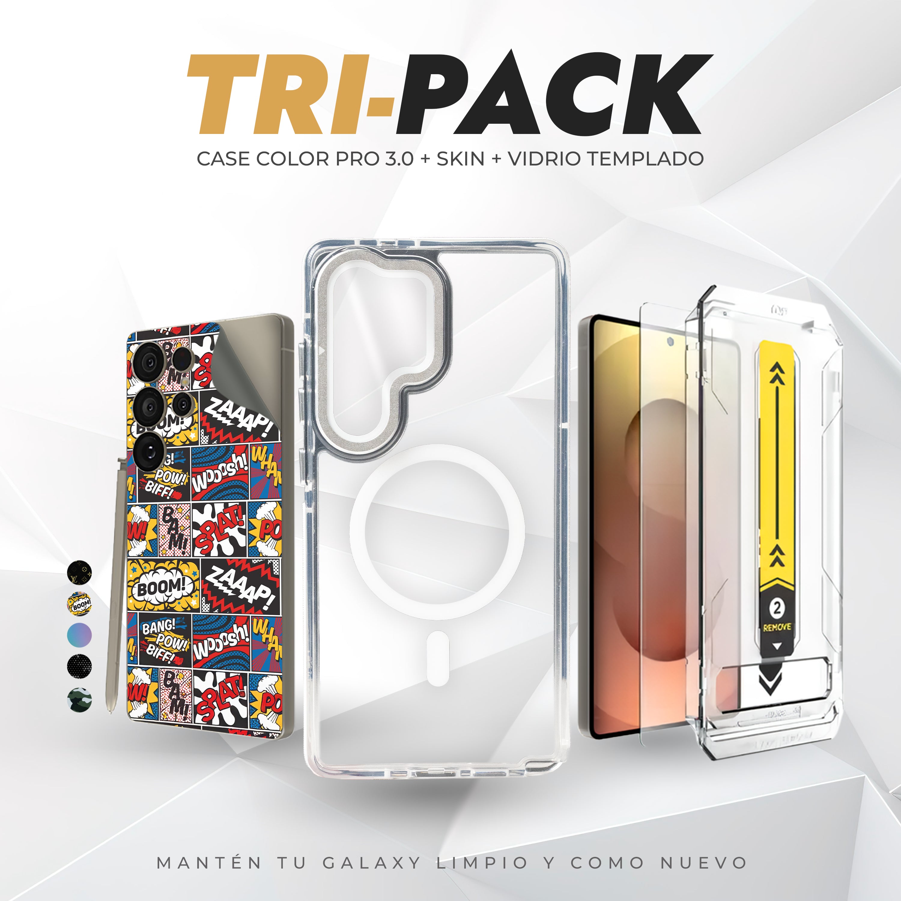 Tripack Galaxy S25 Ultra | Skin Premium + Case Color Pro 3 + Vidrio HD