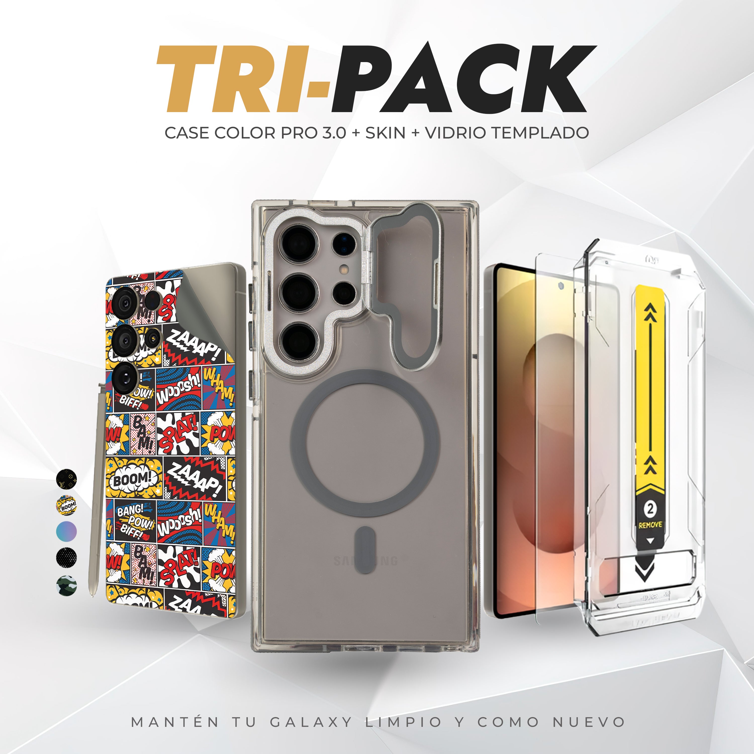 Tripack Galaxy S25 Ultra | Skin Premium + Case Color Pro 3 + Vidrio HD