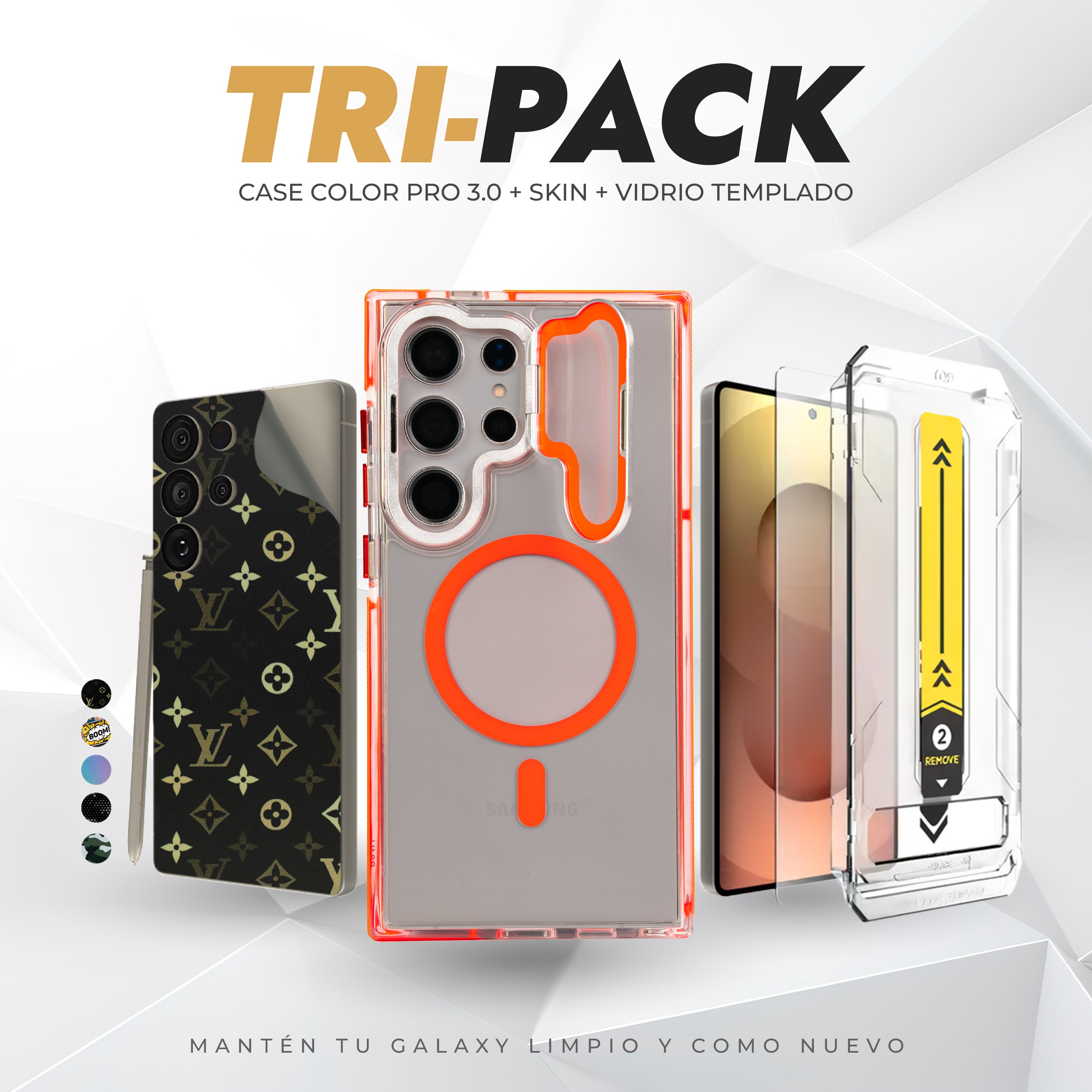 Tripack Galaxy S25 Ultra | Skin Premium + Case Color Pro 3 + Vidrio HD