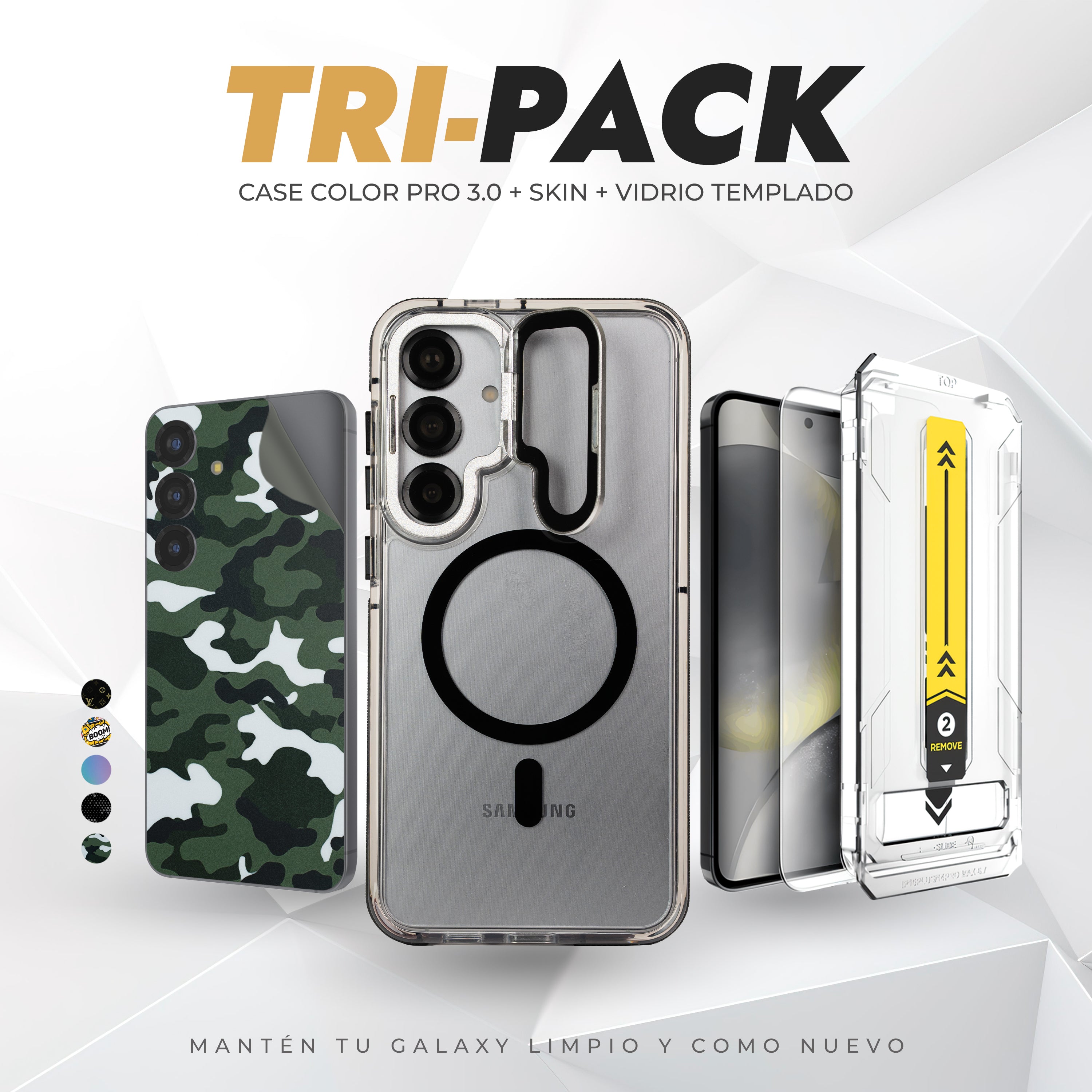 Tripack Galaxy S24 Plus | Skin Premium + Case Color Pro 3 + Vidrio HD