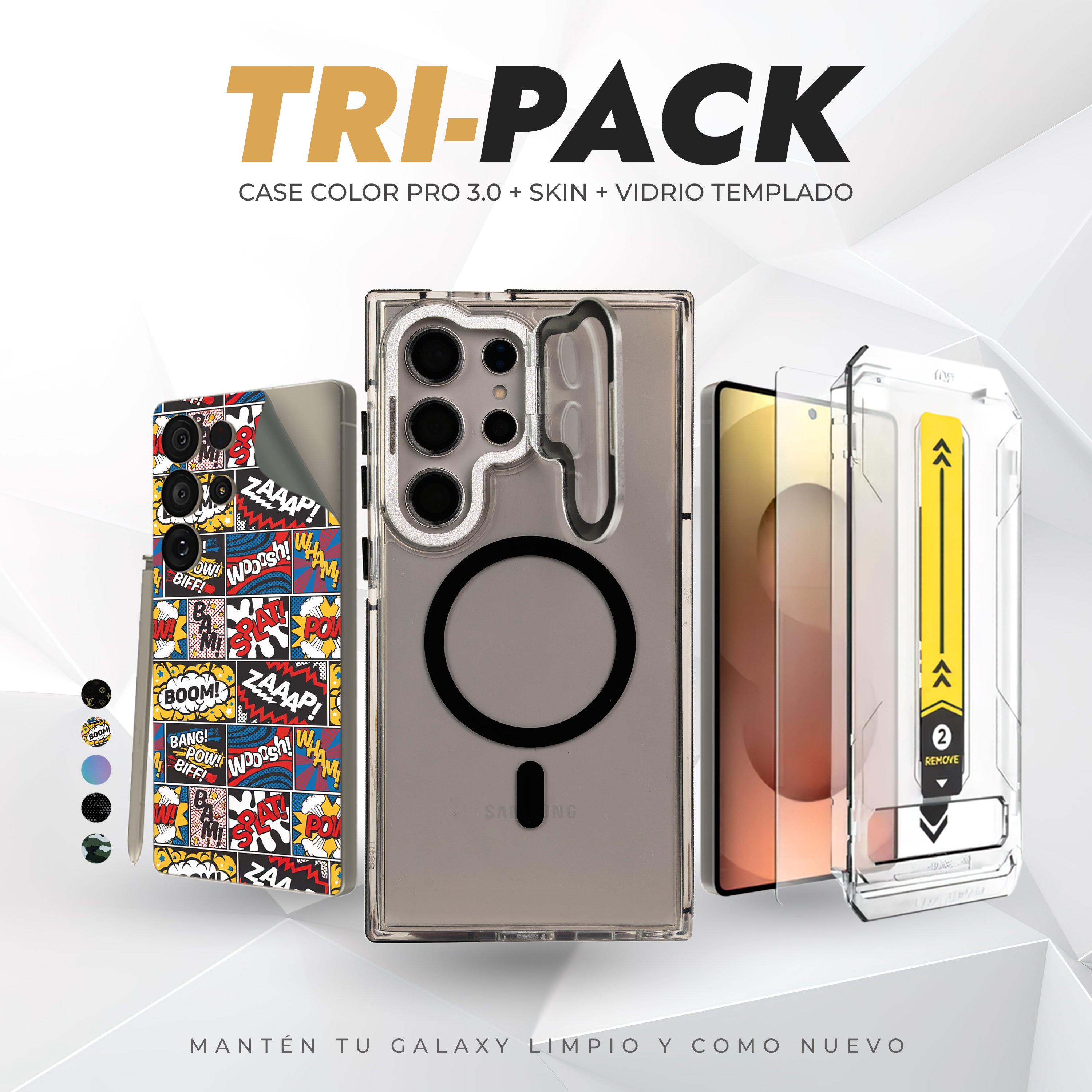 Tripack Galaxy S25 Ultra | Skin Premium + Case Color Pro 3 + Vidrio HD