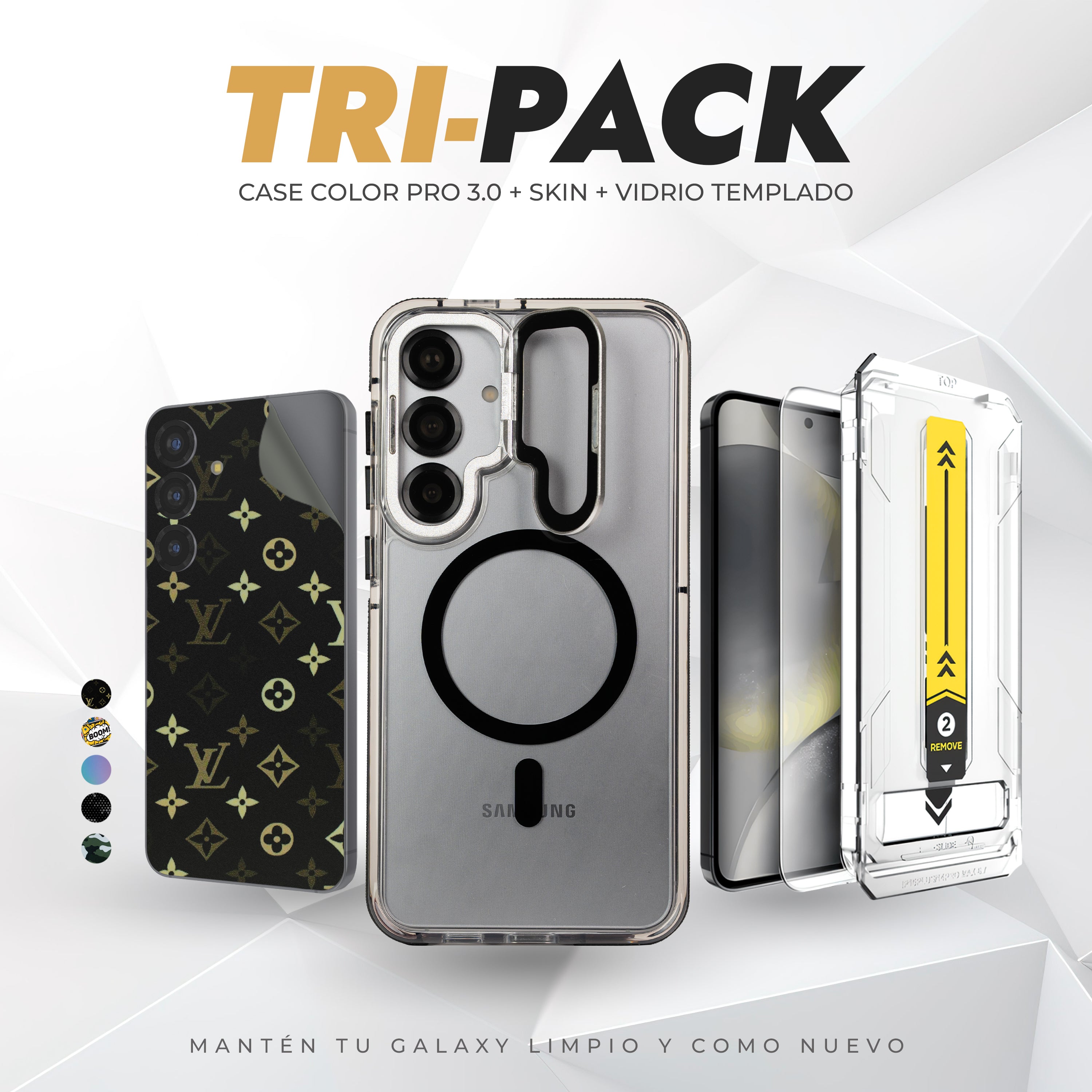 Tripack Galaxy S24 Plus | Skin Premium + Case Color Pro 3 + Vidrio HD