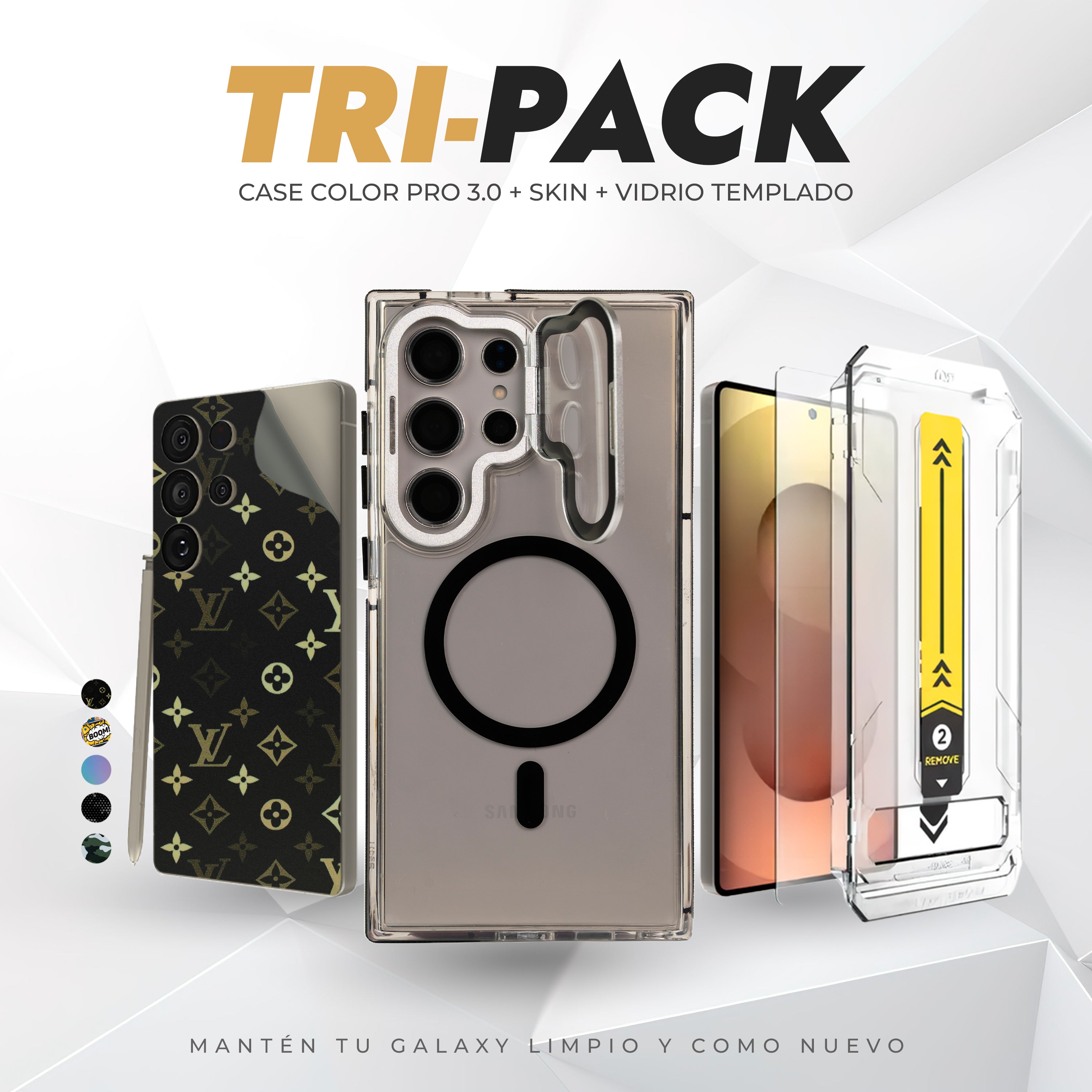Tripack Galaxy S25 Ultra | Skin Premium + Case Color Pro 3 + Vidrio HD