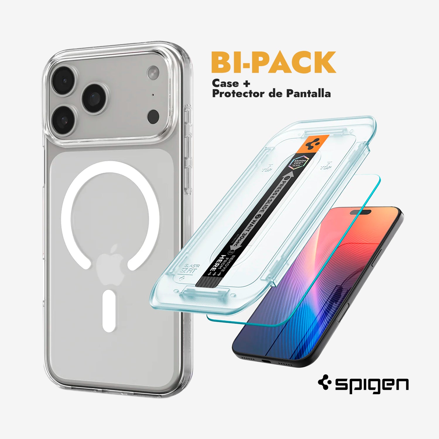 Bi-Pack Funda + Vidrio Templado Spigen para iPhone 17 Pro Max
