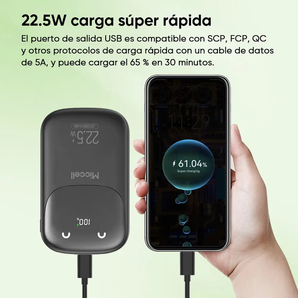 Power Bank Portátil 20000mah Mini Con Cables Integrado