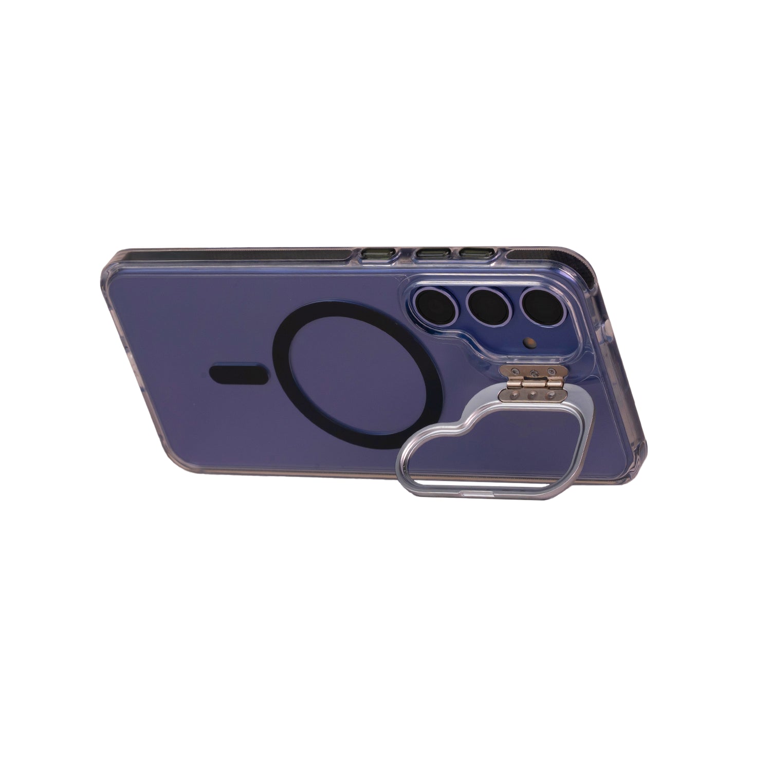 Funda Pro color negro con soporte metálico plegable, cámara protegida y compatible con MagSafe en posición horizontal.
