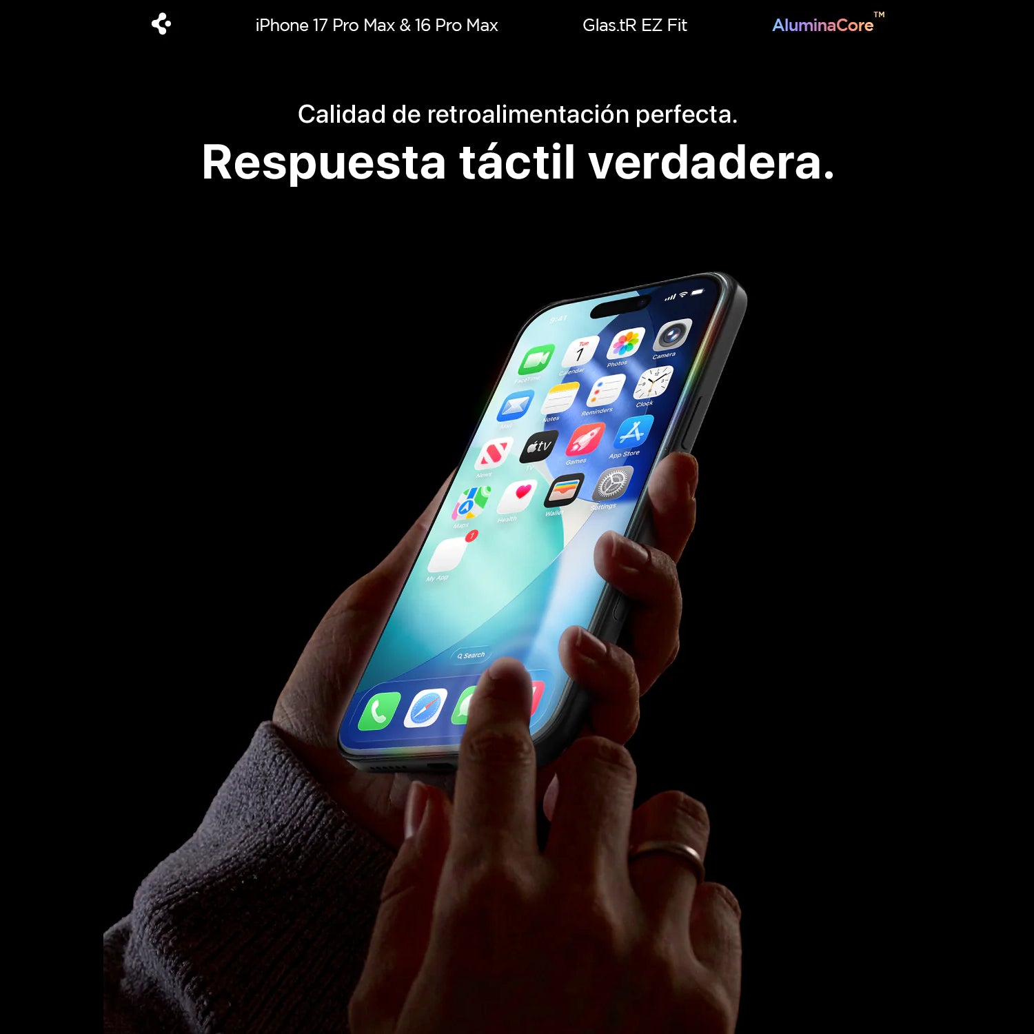 Protector de Pantalla Spigen EZ FIT GLAS.tR S.P. iPhone 17 Pro / 17 / 16 Pro (2 UND)