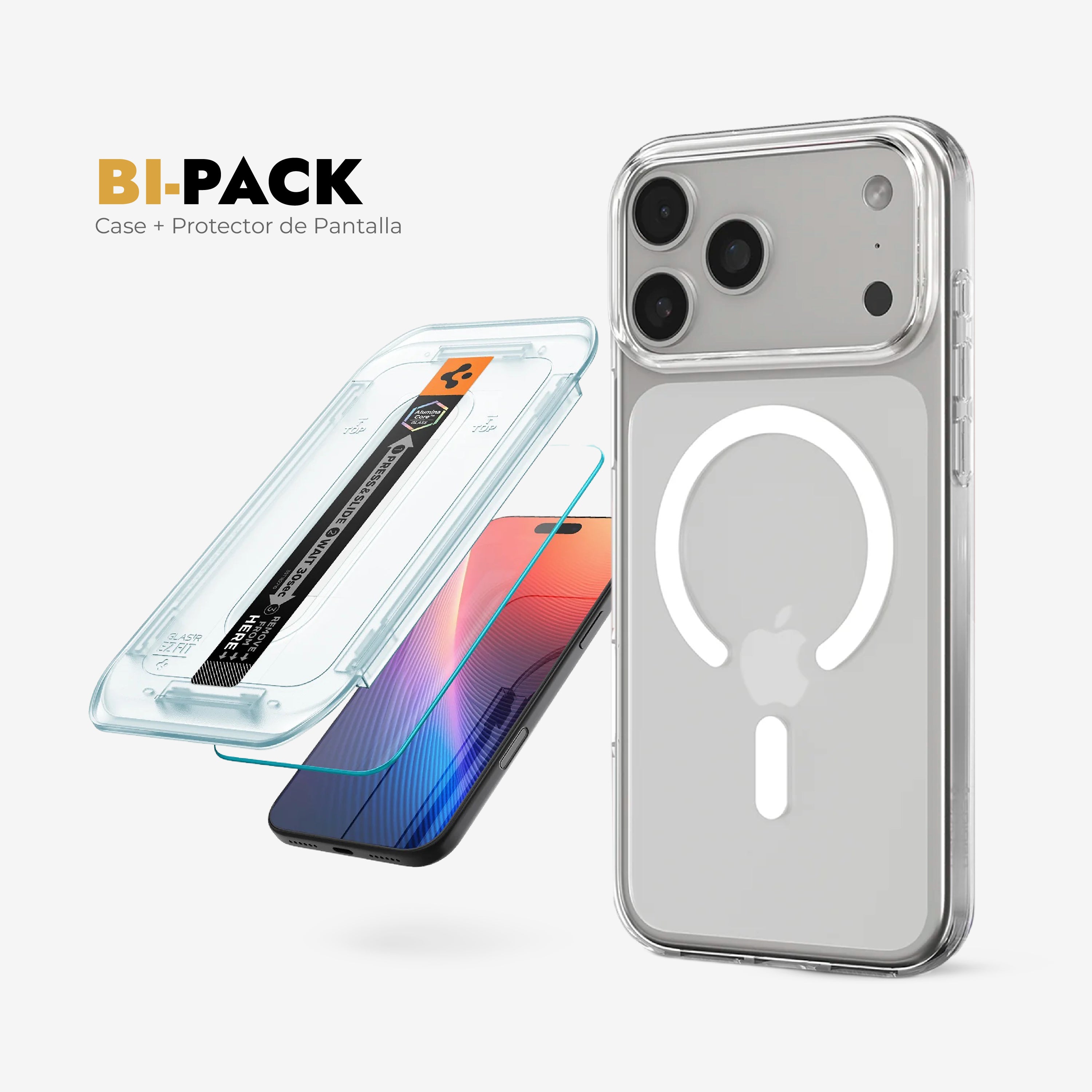 Bi-Pack Case Magfit + Vidrio Templado Spigen para iPhone 17 Pro Max