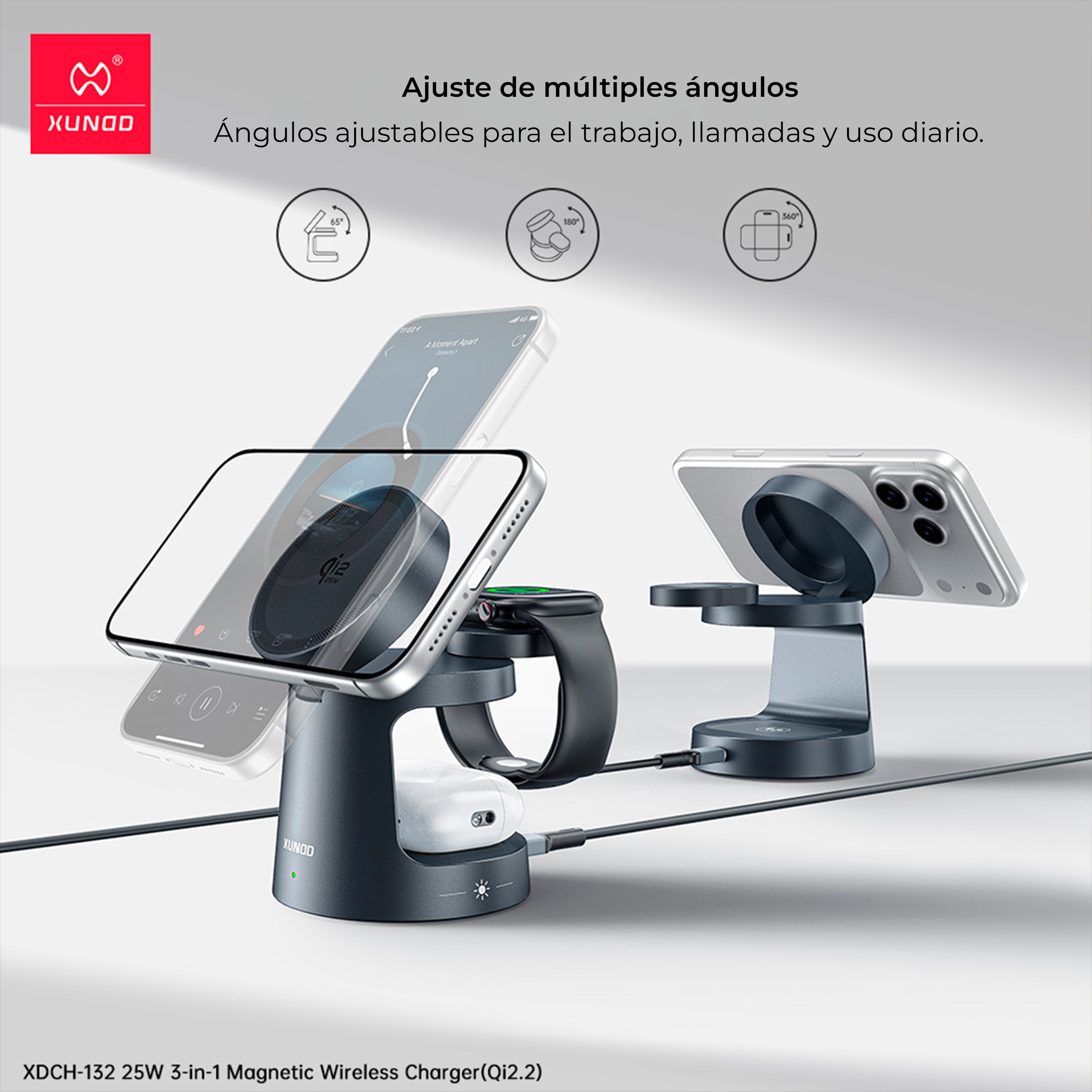 Cargador Stand Xundd  3 en 1 - 25W - Qi2.2