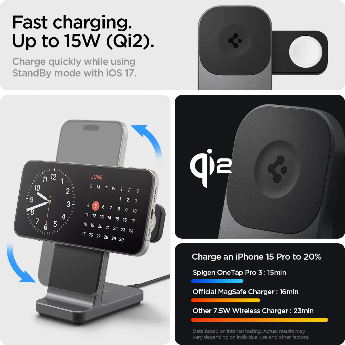 Cargador Stand OneTap Pro Spigen 3 en 1 - 15W