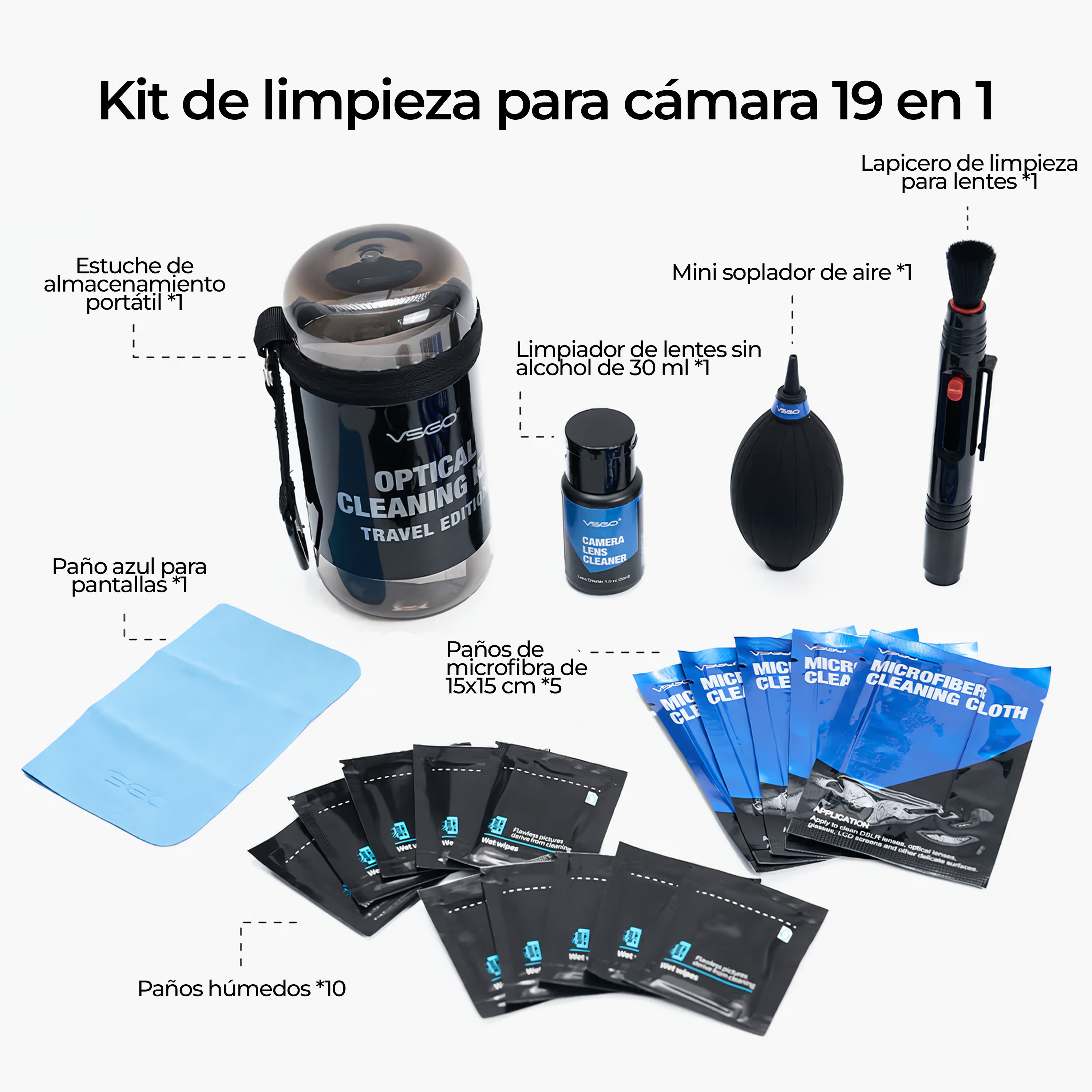Kit de Limpieza Fotográfica VSGO 19 en 1 - Mantenimiento de Cámara