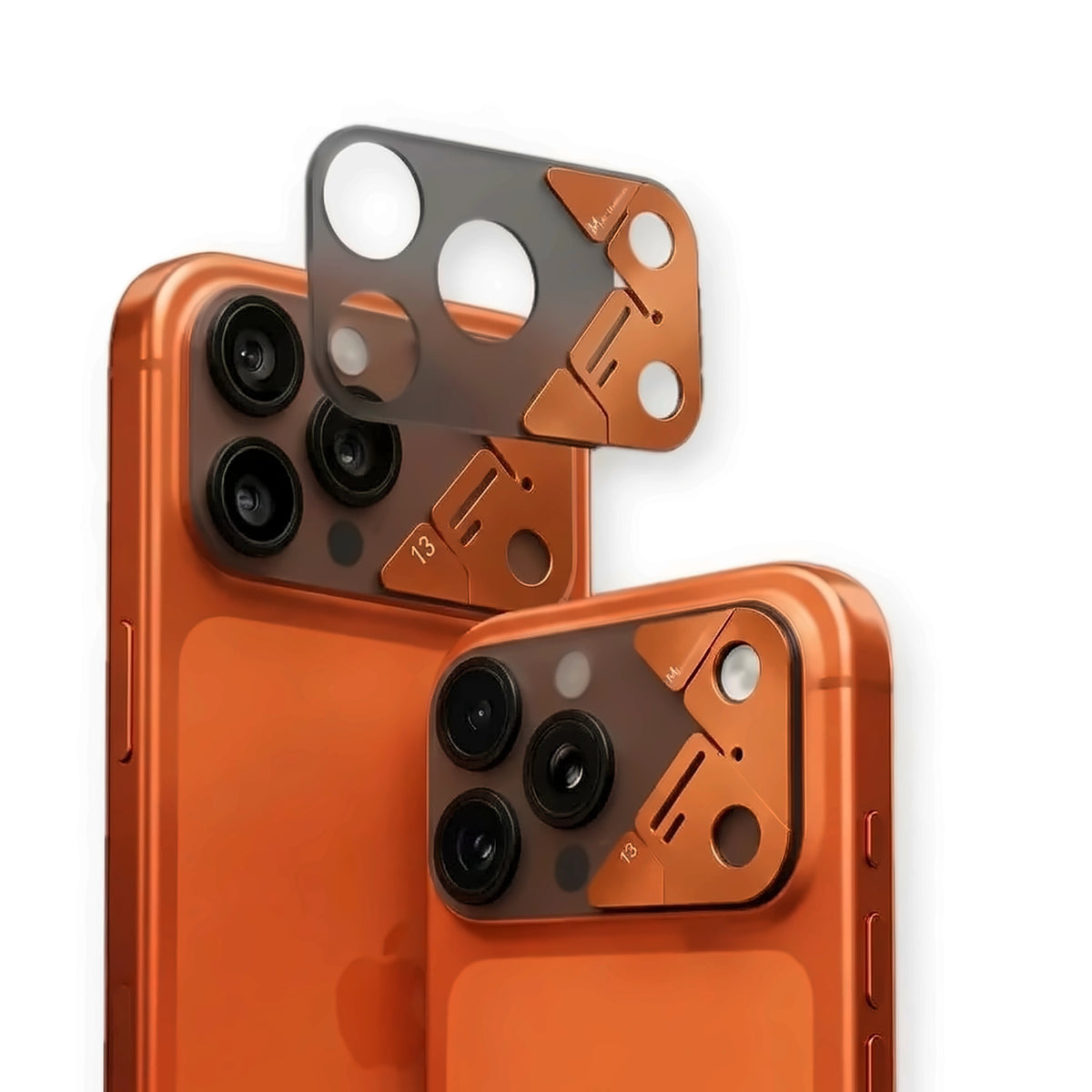 Protector de cámara OKSP a presión negro mate y naranja en iPhone 17 Pro naranja
