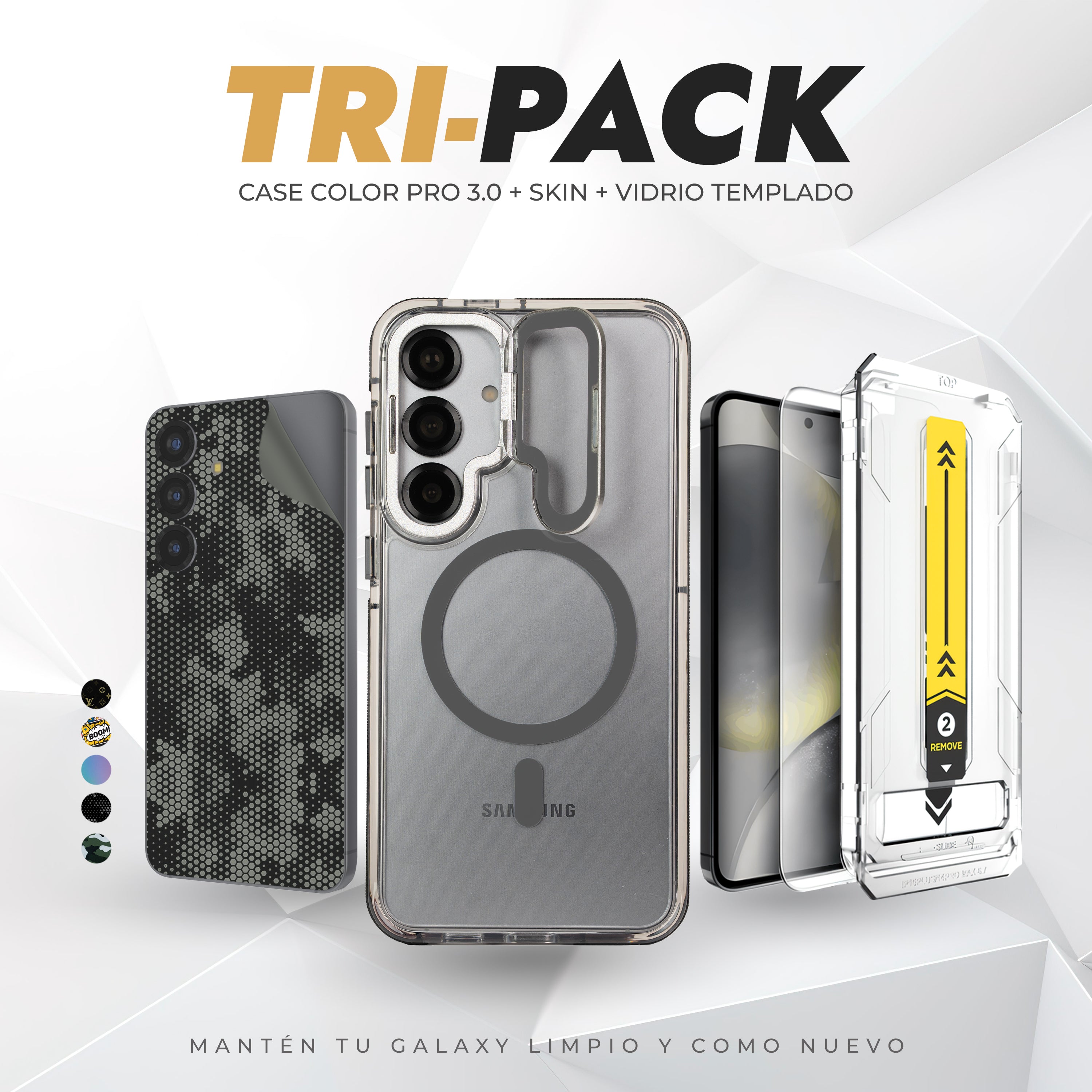 Tripack Galaxy S24 Plus | Skin Premium + Case Color Pro 3 + Vidrio HD