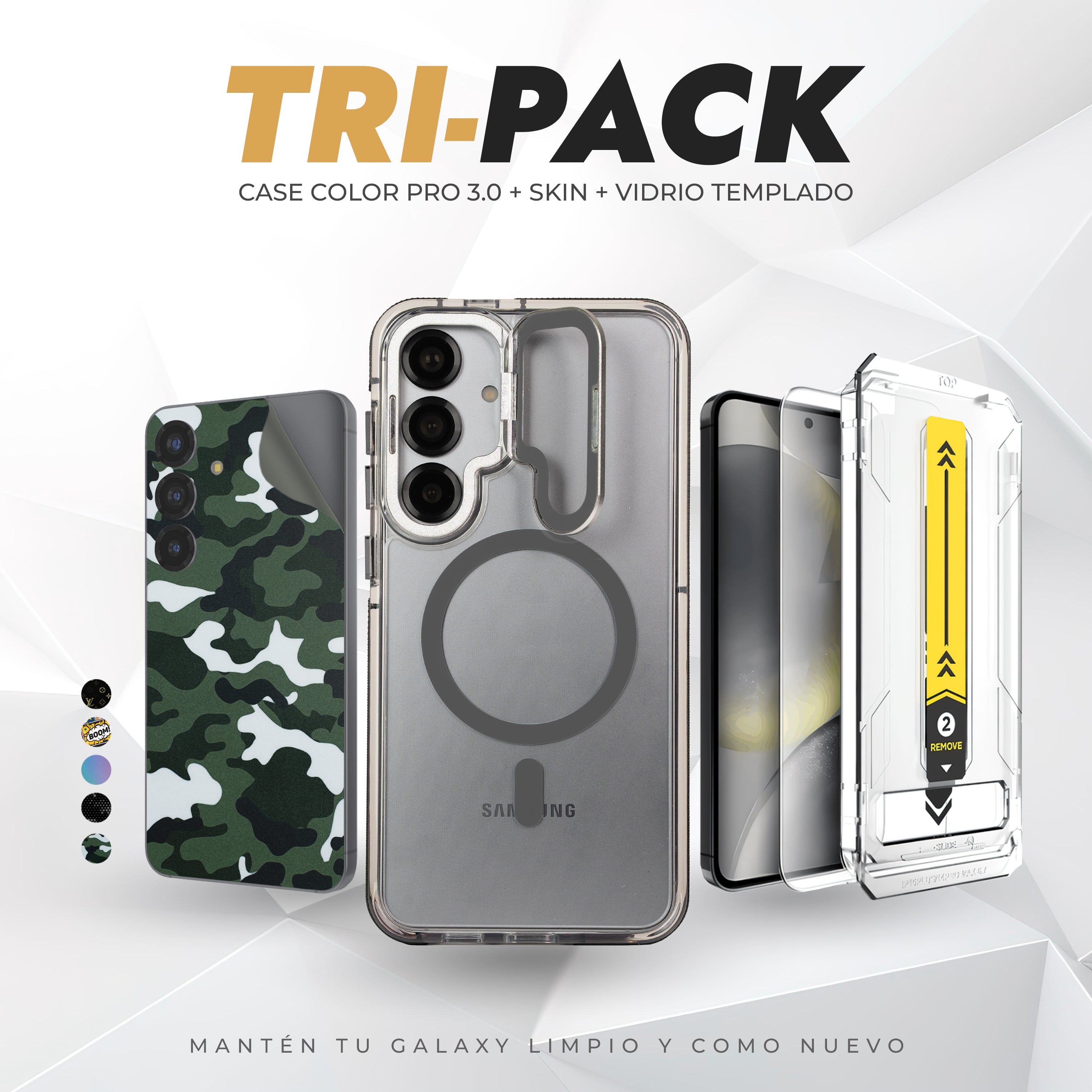 Tripack Galaxy S24 Plus | Skin Premium + Case Color Pro 3 + Vidrio HD