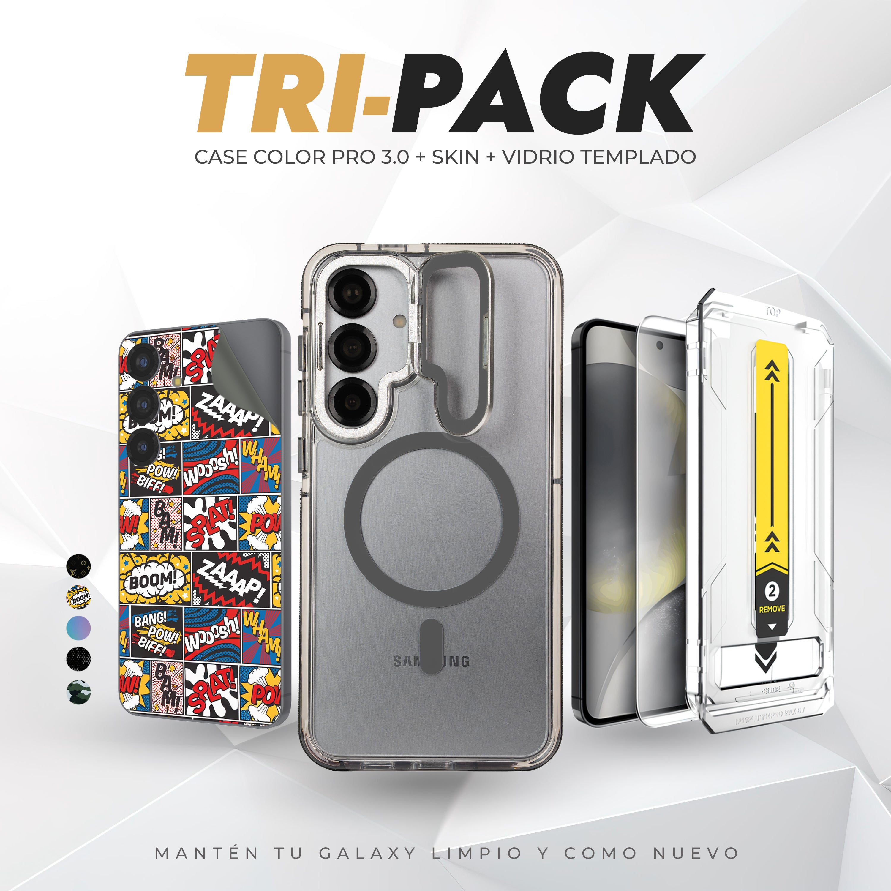 Tripack Galaxy S24 Plus | Skin Premium + Case Color Pro 3 + Vidrio HD