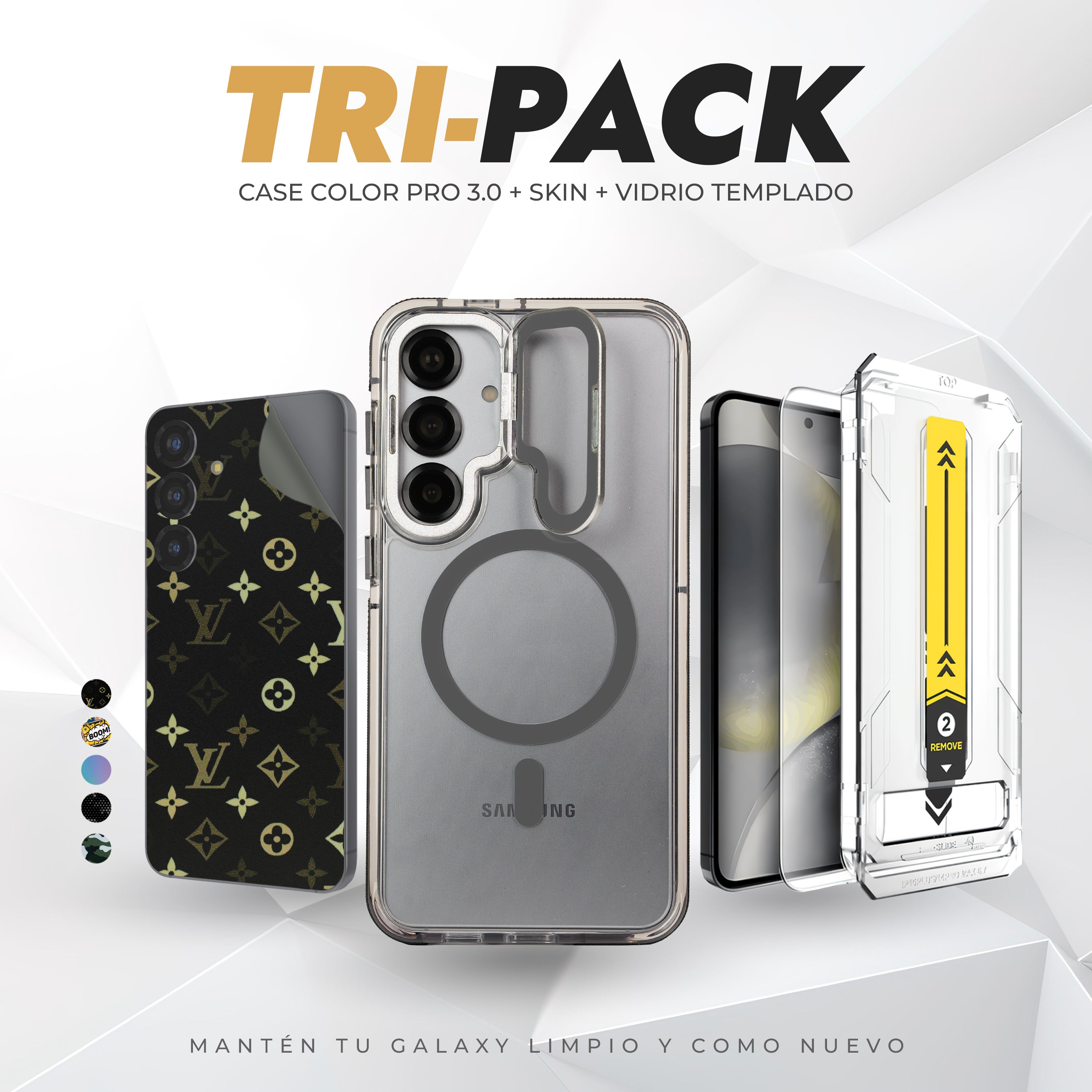 Tripack Galaxy S24 Plus | Skin Premium + Case Color Pro 3 + Vidrio HD