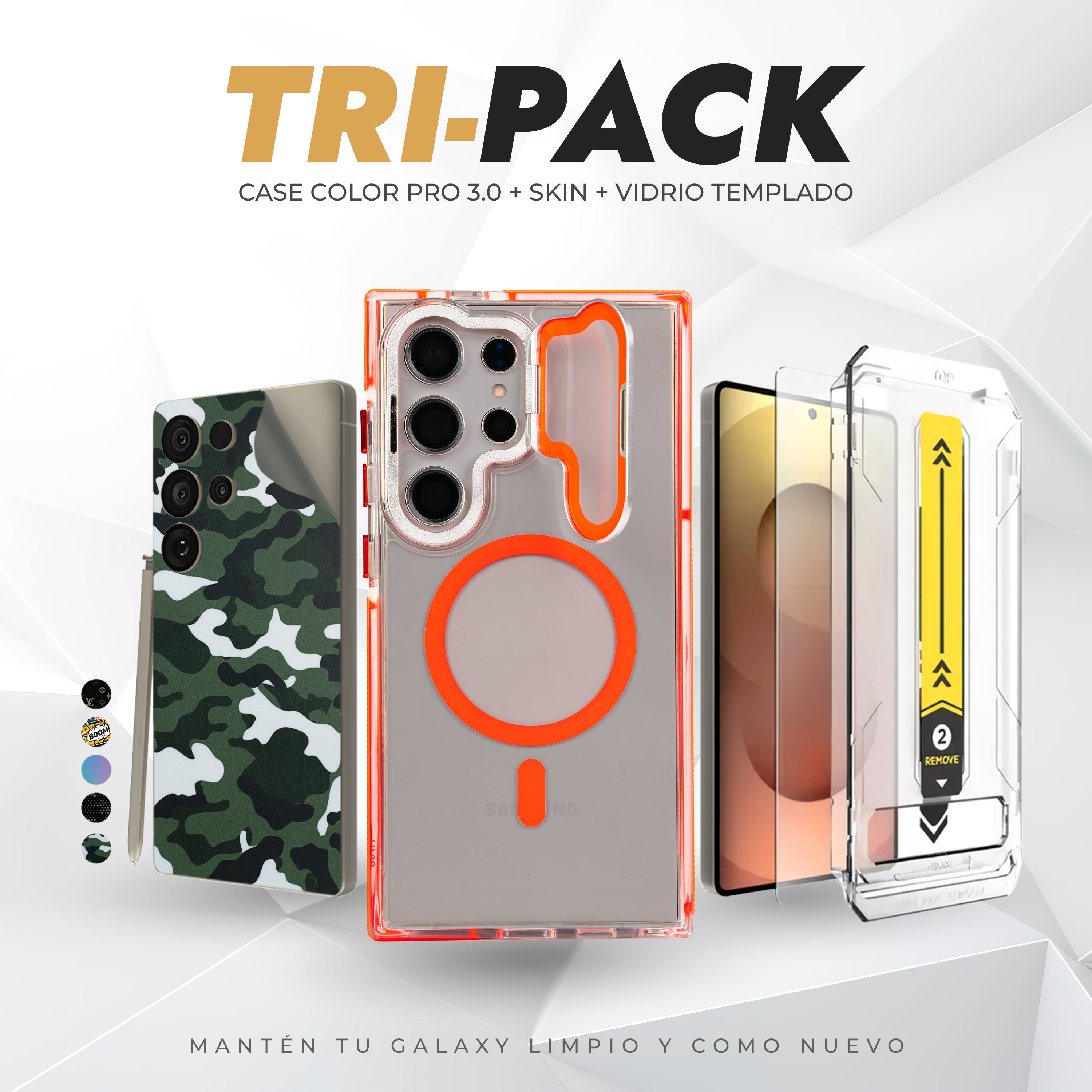 Tripack Galaxy S24 Ultra | Skin Premium + Case Color Pro 3 + Vidrio HD