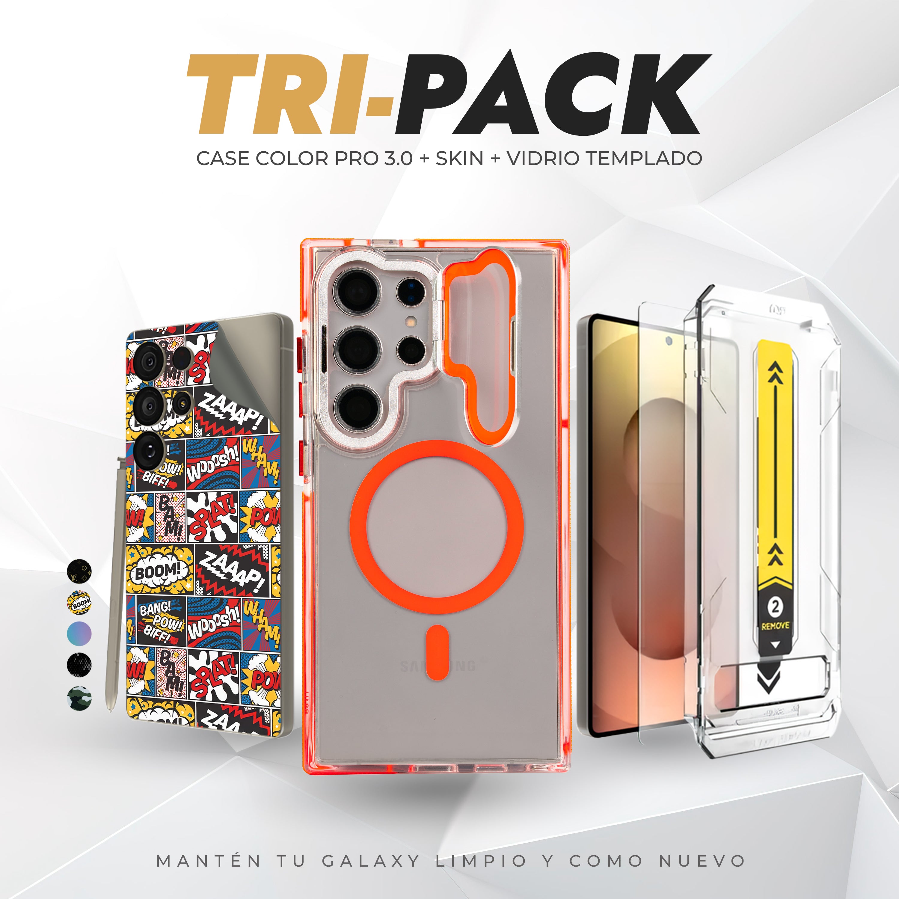 Tripack Galaxy S24 Ultra | Skin Premium + Case Color Pro 3 + Vidrio HD