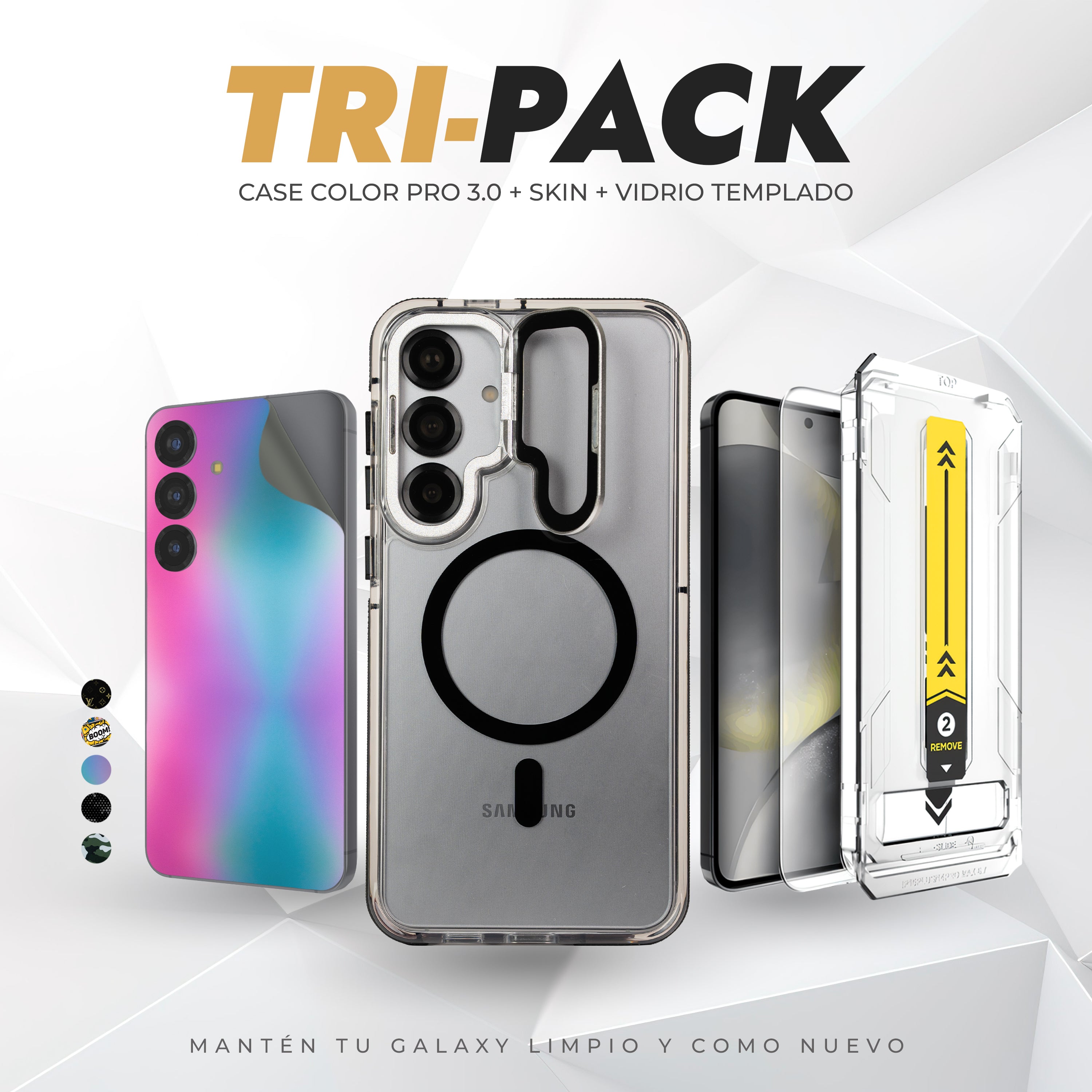 Tripack Galaxy S24 Plus | Skin Premium + Case Color Pro 3 + Vidrio HD