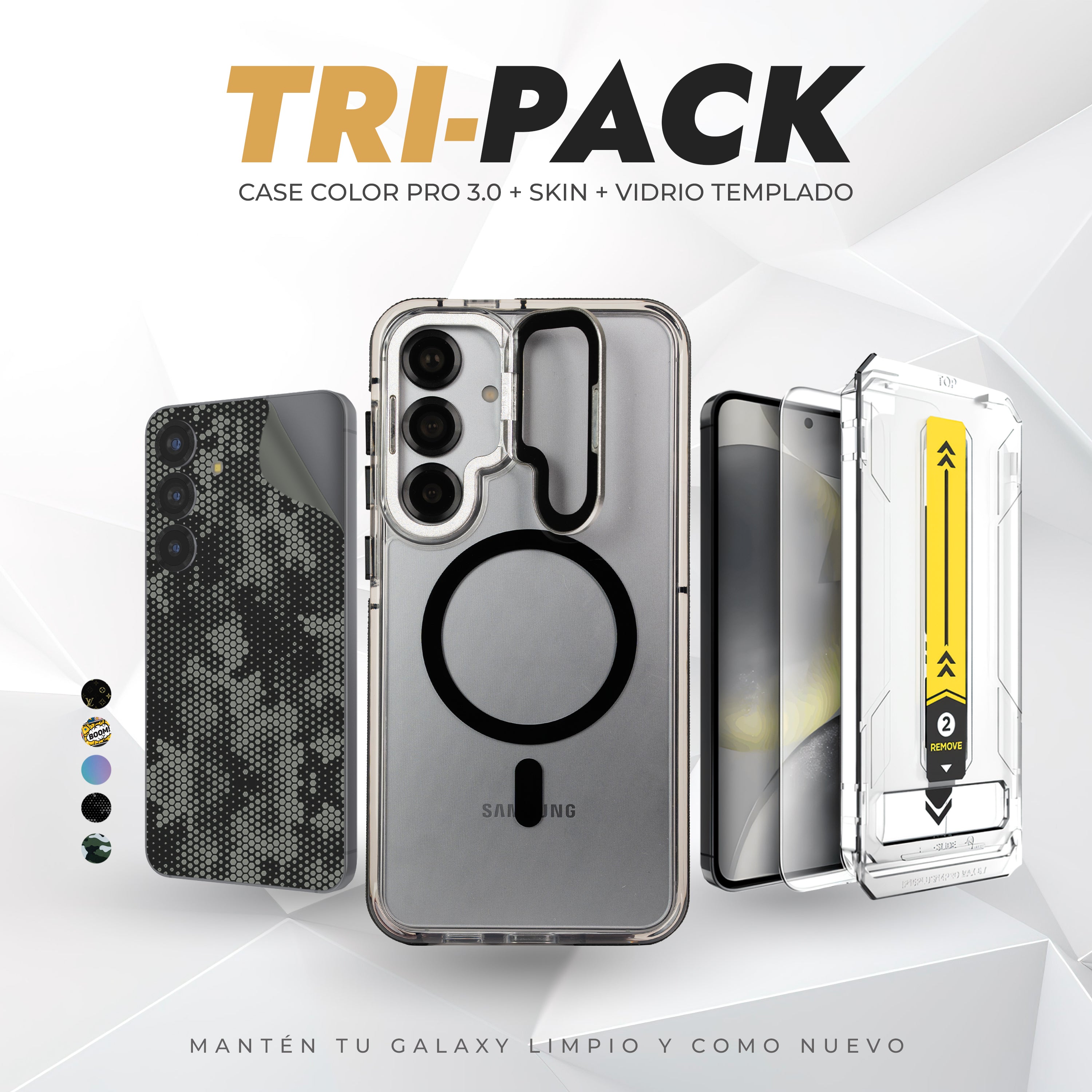 Tripack Galaxy S24 Plus | Skin Premium + Case Color Pro 3 + Vidrio HD